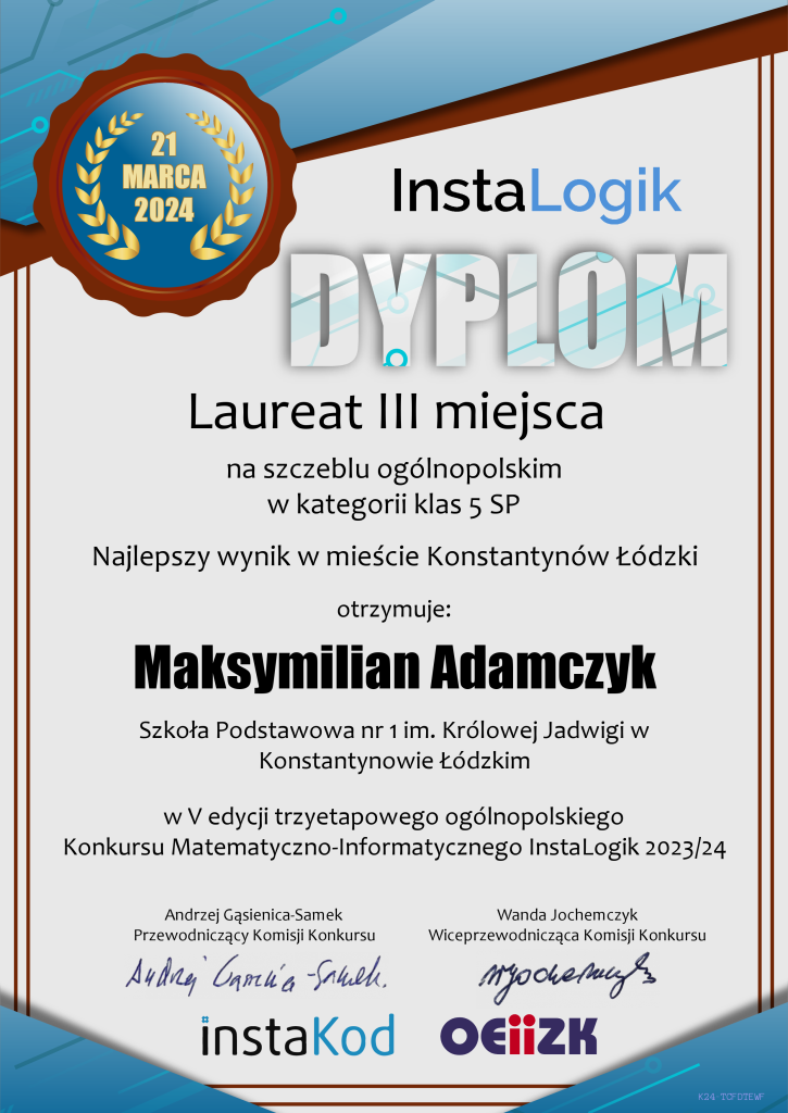 dyplom instalogik 5 maksymilian adamczyk